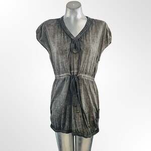 Theme Womens Gray Mineral Wash V-Neck Drawstring Romper Size L